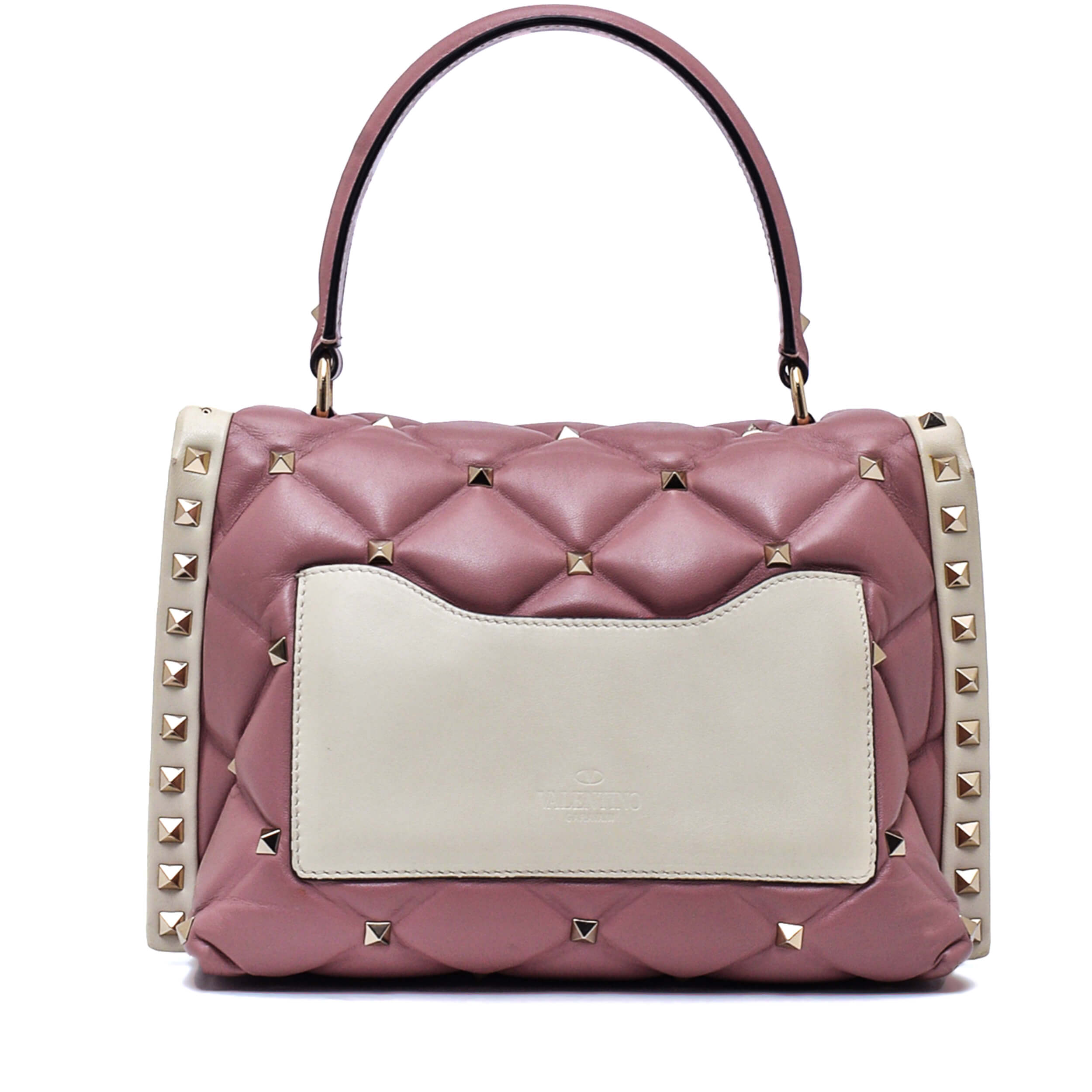 Valentino - Pink & Ivory Quilted Leather Medium Candystud Bag